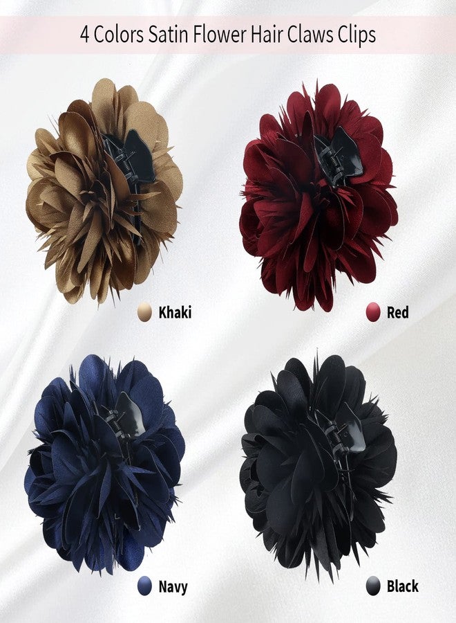 Dizila 4 Pack Plastic Hair Claws with Big Satin Flower Hair Clips Barrettes Jaws Grips Clamps Bun Updo Holders Hair Accessories for Women Girls - Image 2